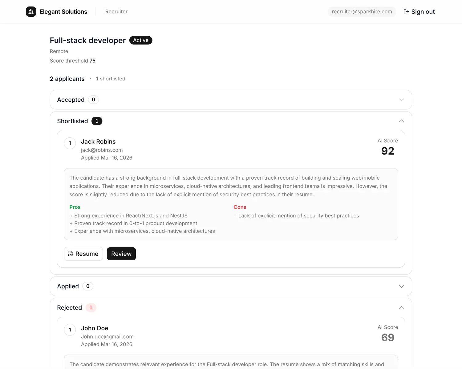Applications view